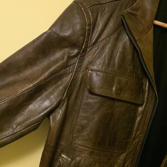 GAP Men's Rich Brown Leather Field Jacket M 21" P2P 24" L - Picture 7 of 11